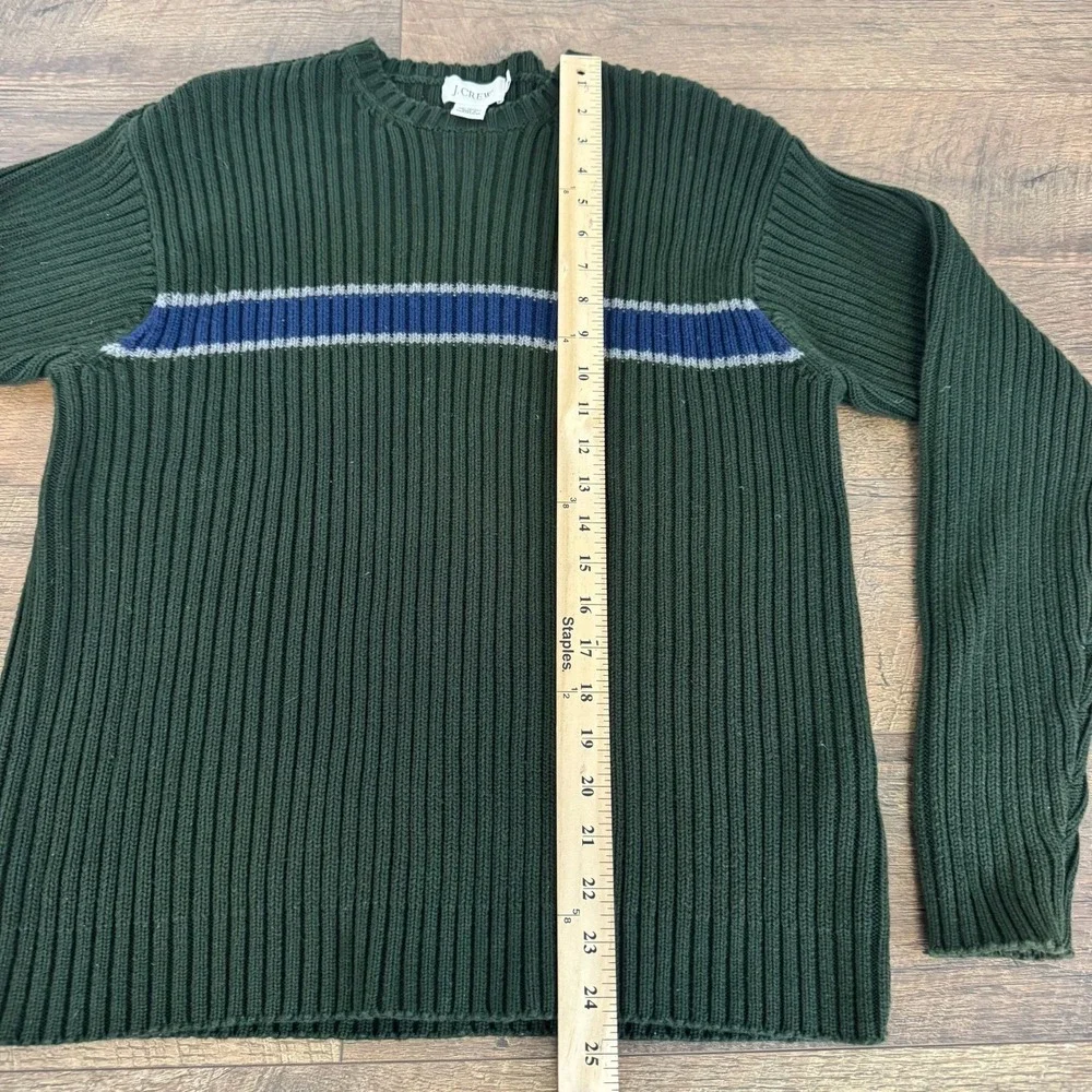 Vintage J. Crew Mens Ribbed Sweater Green Blue Stripe Size M‎